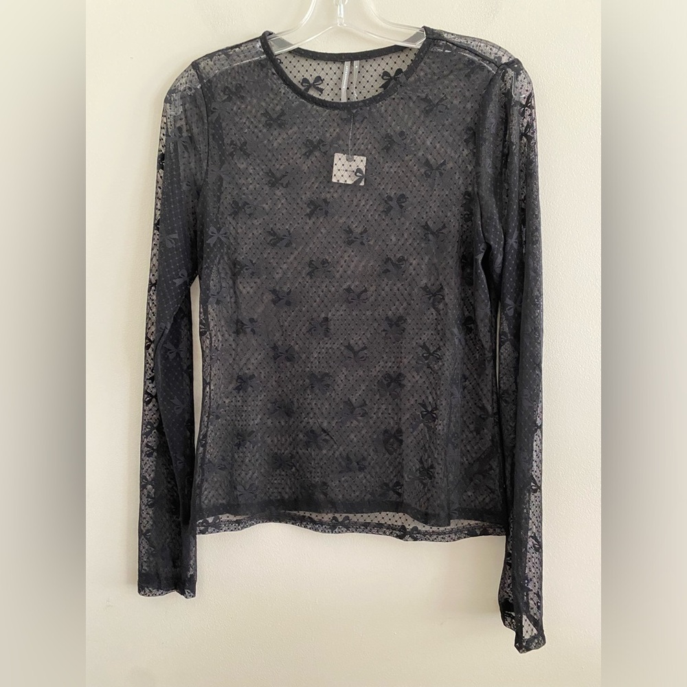 By Anthropologie Long-Sleeve Novelty Lace Top new nwt black color size M - Picture 8 of 8